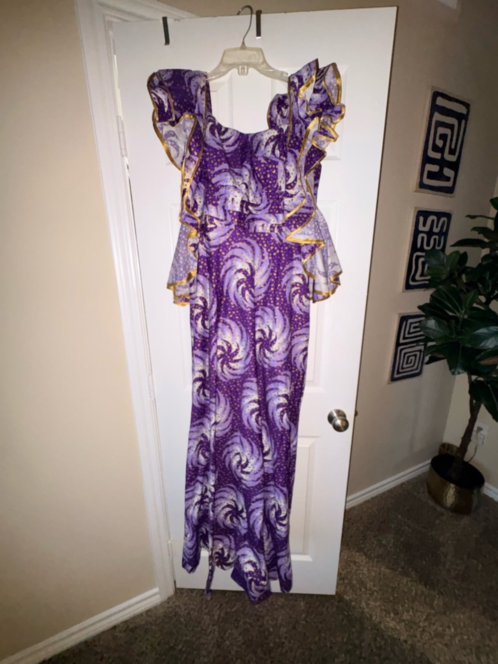 Purple Ruffle Sleeve Maxi Dress